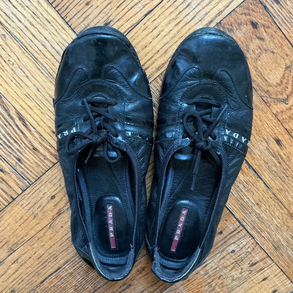 Prada Sport Black Leather Flats